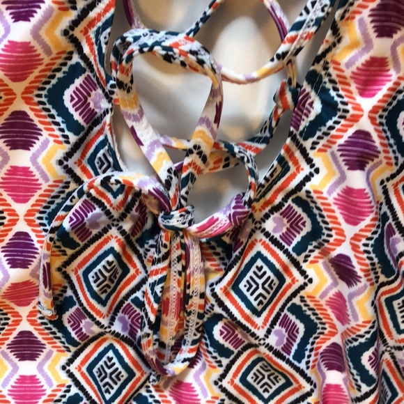 NWOT Anthropologie lace back geometric multicolor one piece swimsuit L - Picture 10 of 13